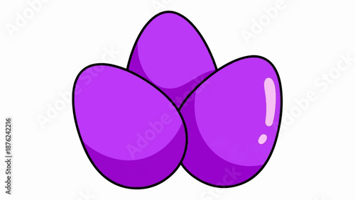 Three smooth, shiny, purple ovals clustered together with dark outlines