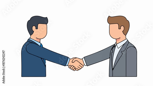 Two businessmen in suits shake hands, symbolizing agreement and partnership