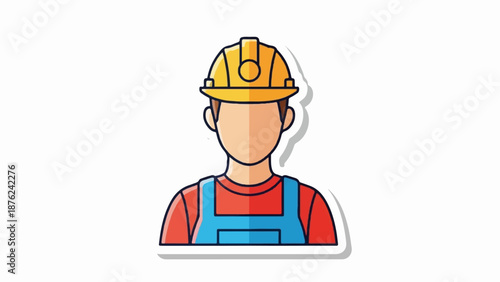 Stylized portrait of a person wearing a hard hat and overalls