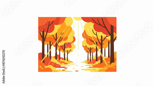 Sunny autumnal path through trees