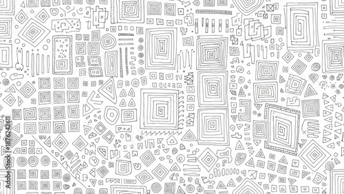 Geometric pattern with various shapes and lines on white background