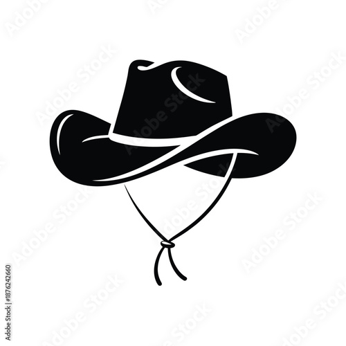 a black cowboy hat with chin strap