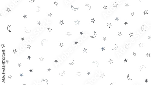Whimsical starry night sky with crescent moons and twinkling stars