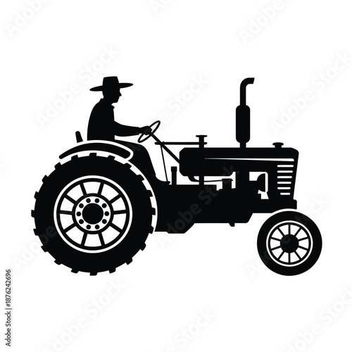 a man riding a tractor with a hat on