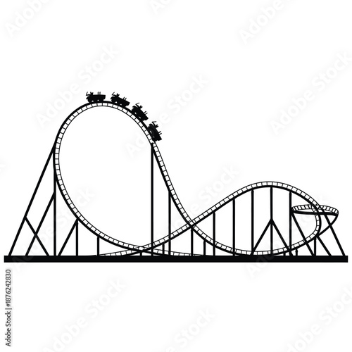 a black and white image of a roller coaster track
