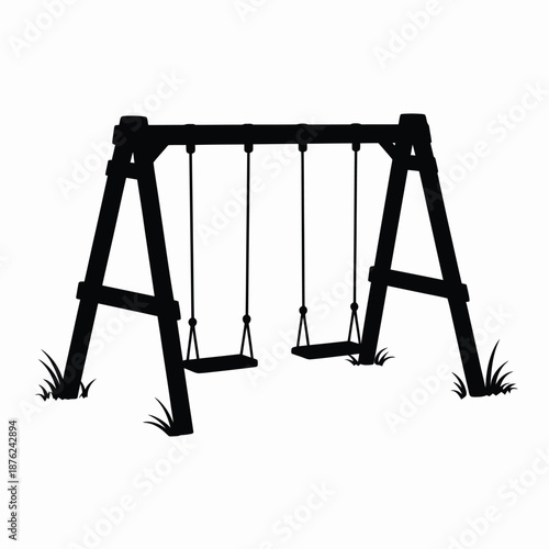 a black silhouette of a swing set with two swings