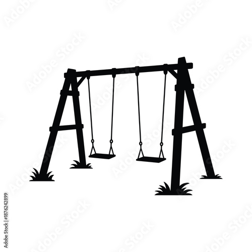 a black silhouette of a swing set with two swings