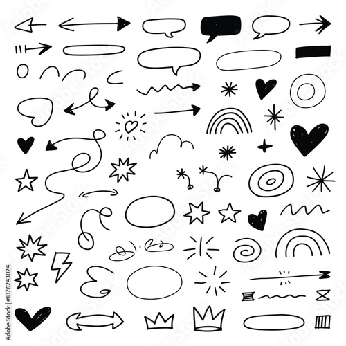 a collection of hand drawn doodle style icons and symbols