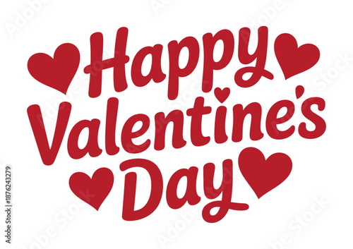 A festive Happy Valentine's Day message with red hearts on a white background
