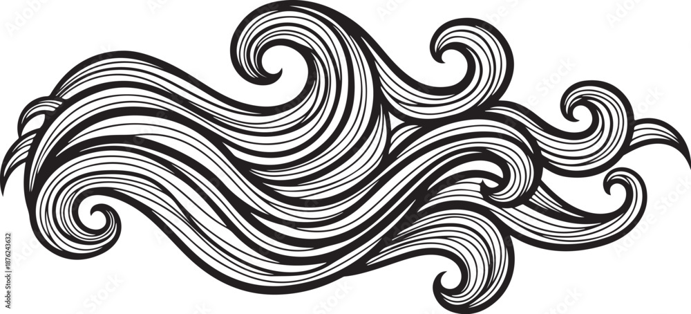 Fototapeta premium Elegant swirling wave design element in black and white