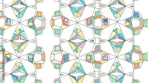 Vibrant geometric pattern with colorful triangles and shapes