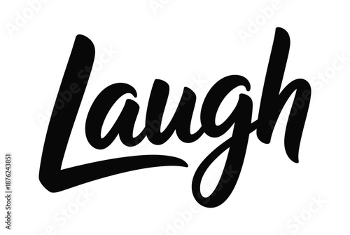 A stylized black word 'laugh' written in a cursive font on a white background