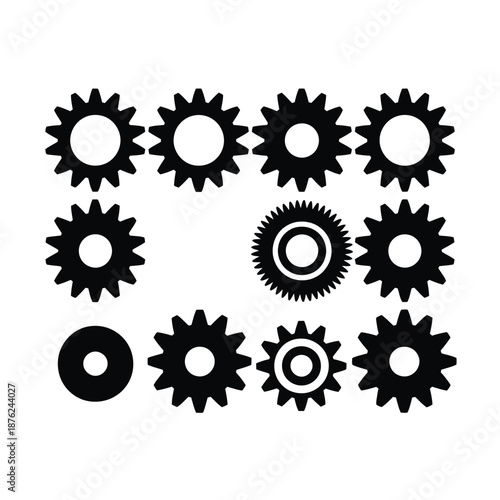 a group of black gears on a white background