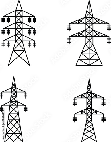 High Voltage Transmission Towers, Power Lines, Electrical Grid, Energy Infrastructure, Utility Network, Industrial Engineering