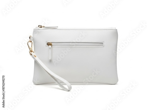 White leather wristlet purse isolated on white background