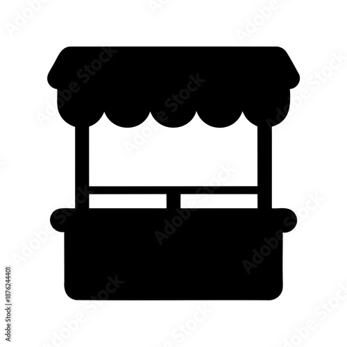 Black silhouette image of a market stall or vendor booth with awning