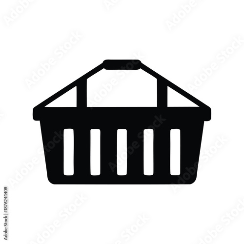 Black and White Shopping Basket Graphic Symbol with Handle and Design