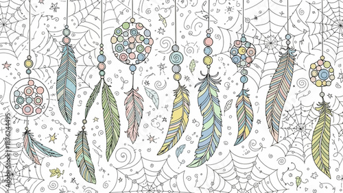 Vibrant dreamcatcher wall art with feathers and beads