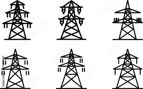 High Voltage Transmission Towers, Power Lines, Electricity Grid, Energy Supply, Infrastructure Design