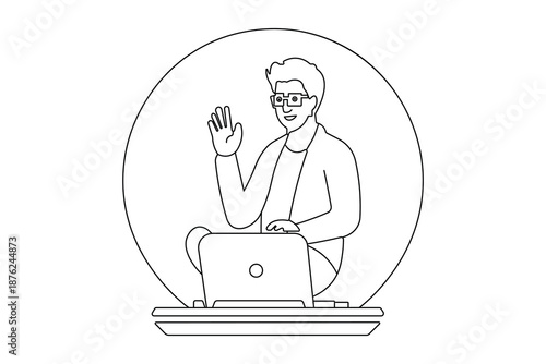 Work from home concept with character laptop online meeting illustration