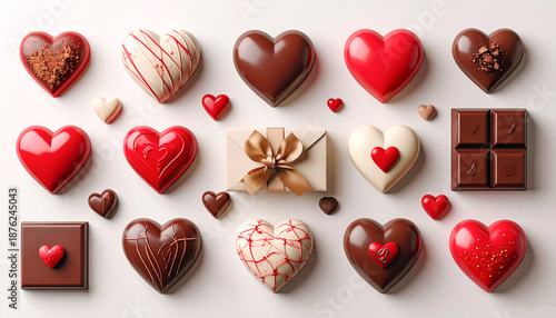 ハートとチョコレートのセット、バレンタインデーのチョコレート, AI生成画像
