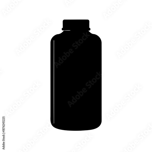 Simple black silhouette of a bottle with a cap on a white background