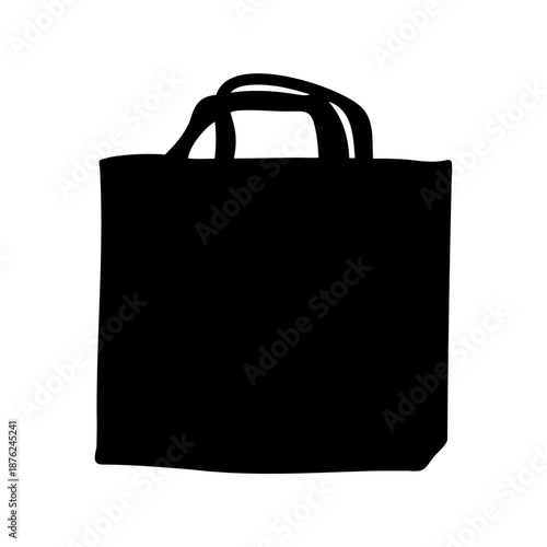 Silhouette of a black reusable shopping bag on a white background