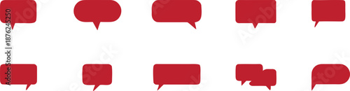 Red speech bubble icons set isolated on white background. Chat, message, and dialogue shapes in flat modern style for communication concepts. Perfect for social media, apps, UI, and web graphic design