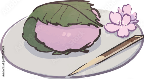 イラスト素材：手描き風桜餅4、さくらもち、和菓子、Japanese sweets "Sakuramochi", wagashi,