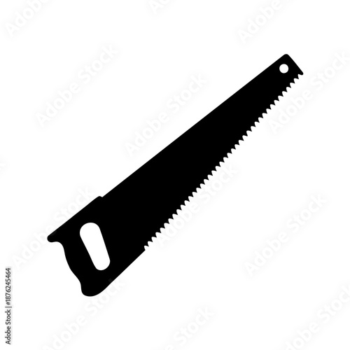 Silhouette of a hand saw on a white background, a carpentry tool