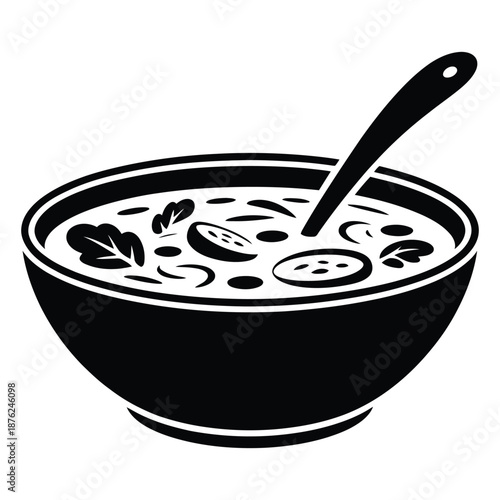 Delightful vegetable soup illustration showcasing healthy cuisine served in bowl with spoon classic comfort food for nutritious diet vector art