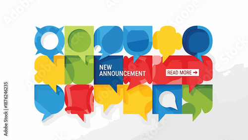 Colorful Speech Bubbles with New Announcement Text