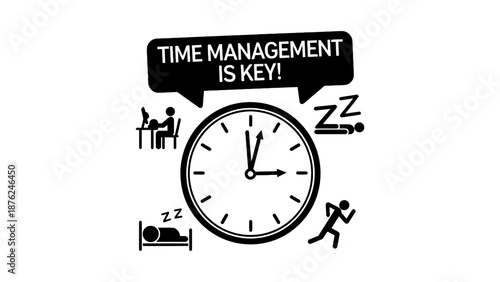 A black and white illustration emphasizing the importance of time management