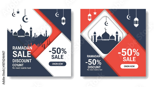 Ramadan Sale Banners with Mosque Silhouette