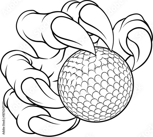 A golf claw sports illustration of an eagle or animal monster hand holding ball