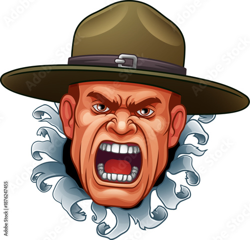 An angry drill instructor or sergeant bootcamp army soldier cartoon character