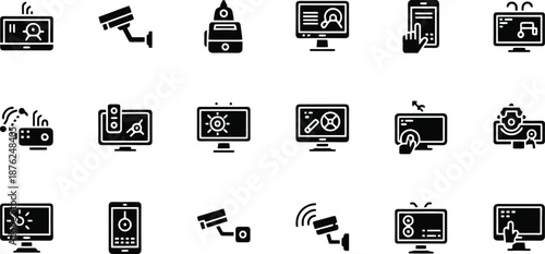 Set of it infrastructure icons in linear style featuring servers, cloud, and network elements
