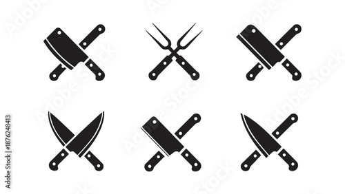 A set of black kitchen utensil icons on a white background