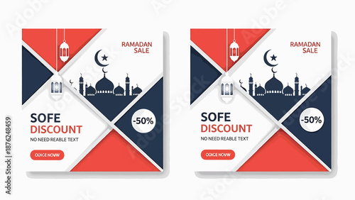 Ramadan Sale Square Banner Design with Mosque Silhouette