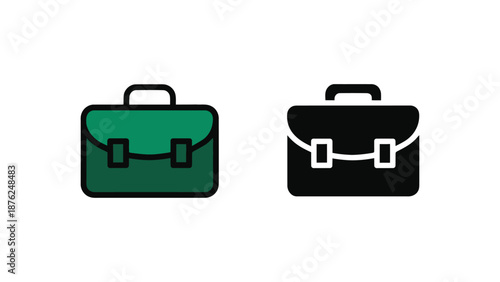 Two simple briefcase icons in green and black on a white background