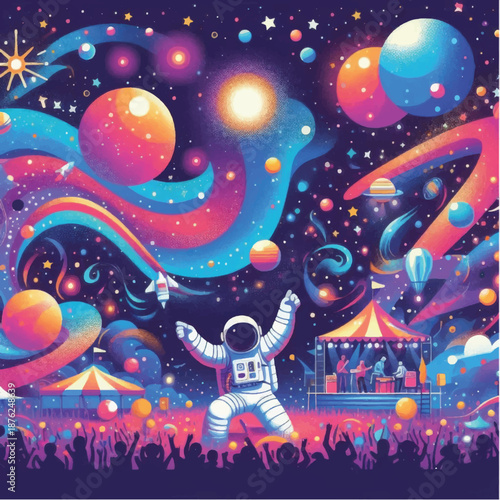 Astronaut in White Space Suit Floating.