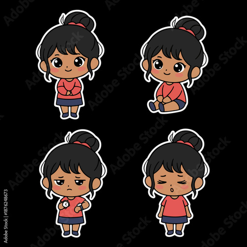 Cute Animated Girl Character Emotions Collection Joyful Impatient Boredom And Anticipation