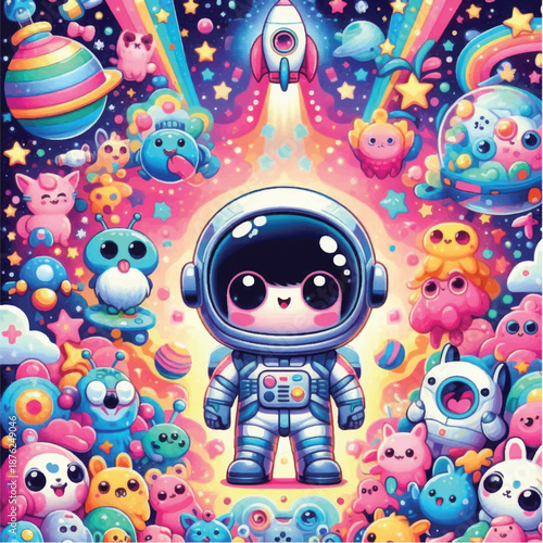 Cute Cartoon Astronaut in Space Suit.
