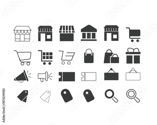 Shopping & E-Commerce Icons Set – Online Store, Cart, Payment and Delivery Symbols, Editable stroke. Vector illustration 
