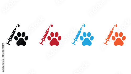 Colorful paw print and syringe icons for veterinary care and pet health