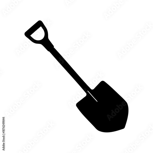 A black silhouette of a shovel for gardening and construction purposes