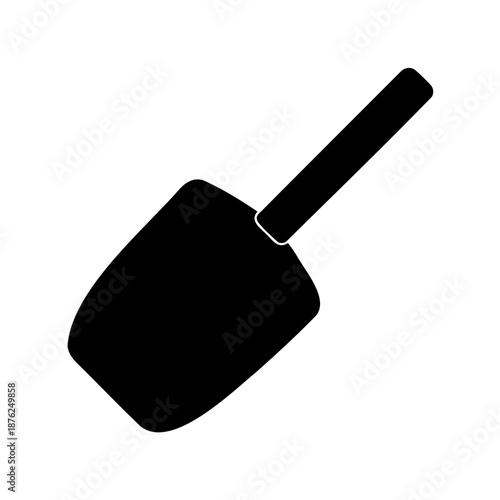 A simplistic black and white illustration of a garden trowel tool
