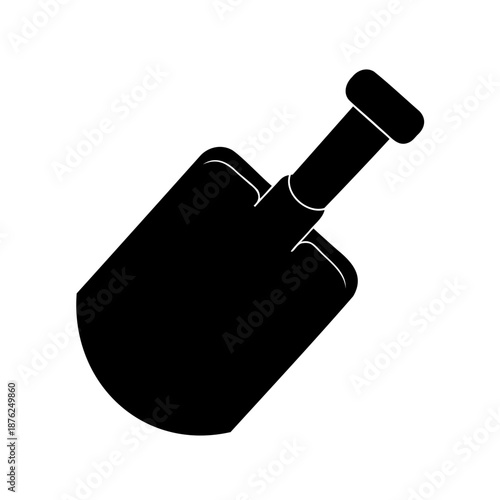 Black silhouette of a shovel, gardening or construction tool on white background