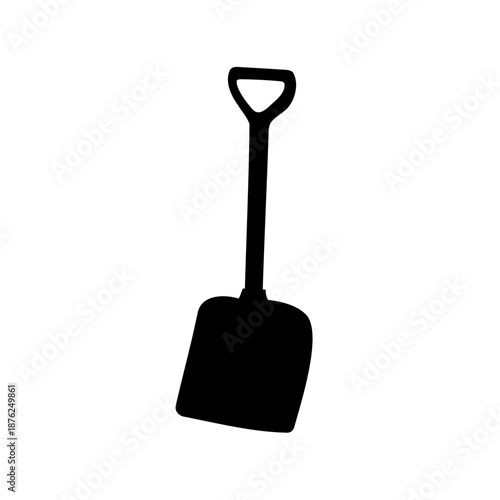 Black silhouette of a classic shorthandled shovel on a white background