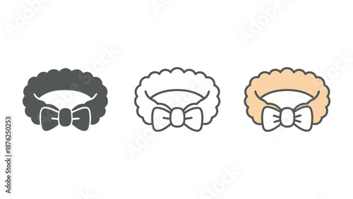 Three cartoon curly hair styles with colorful bows on a white background
